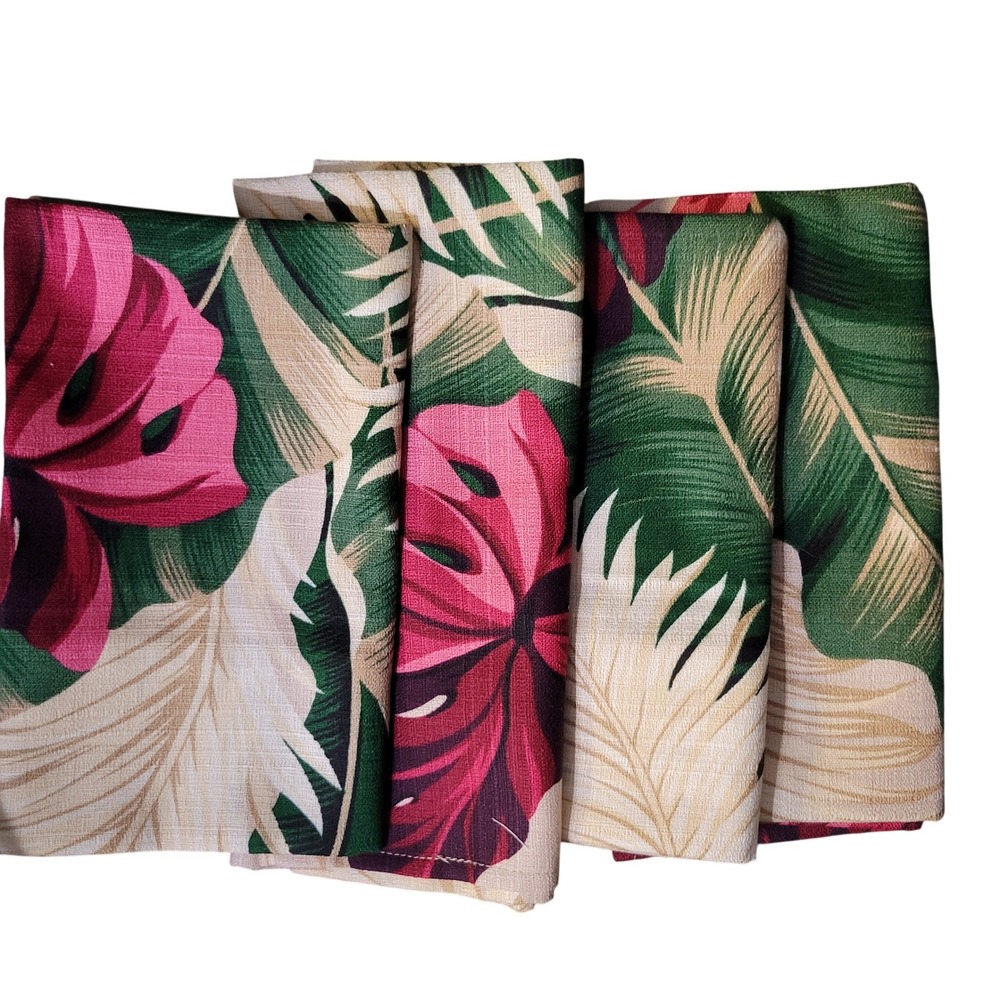 Vicky's Fabrics Tropical Floral Dobby Cloth Napkins Set of 4 Pink Green 18"